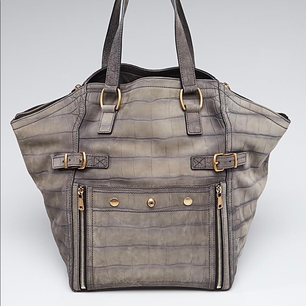 YSL Downtown crocodile embossed tote